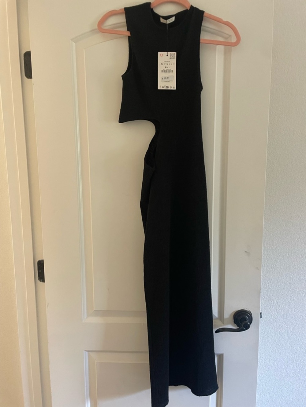 Zara Black Cutout Ribbed bodycon Midi Dress with Side Detail